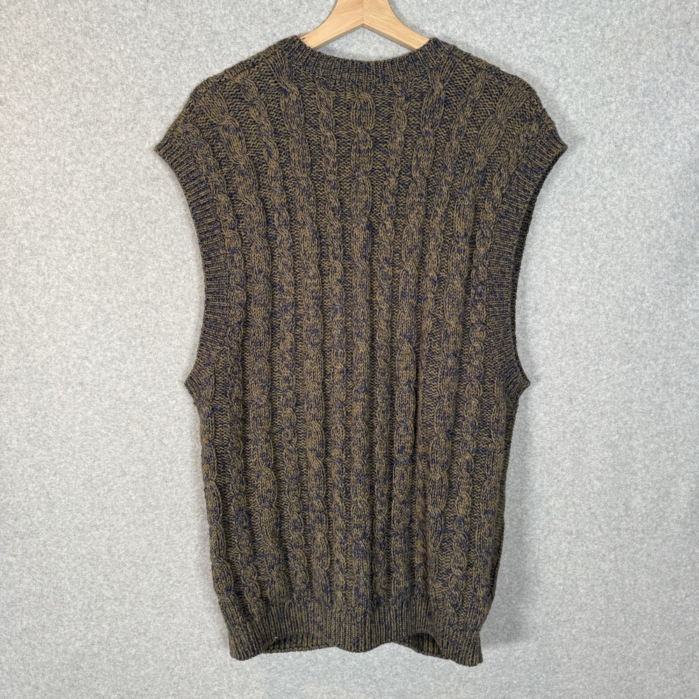 Vintage Sweater Vest Mens Large Green Button Front V Neck Cable Knit - Picture 3 of 6